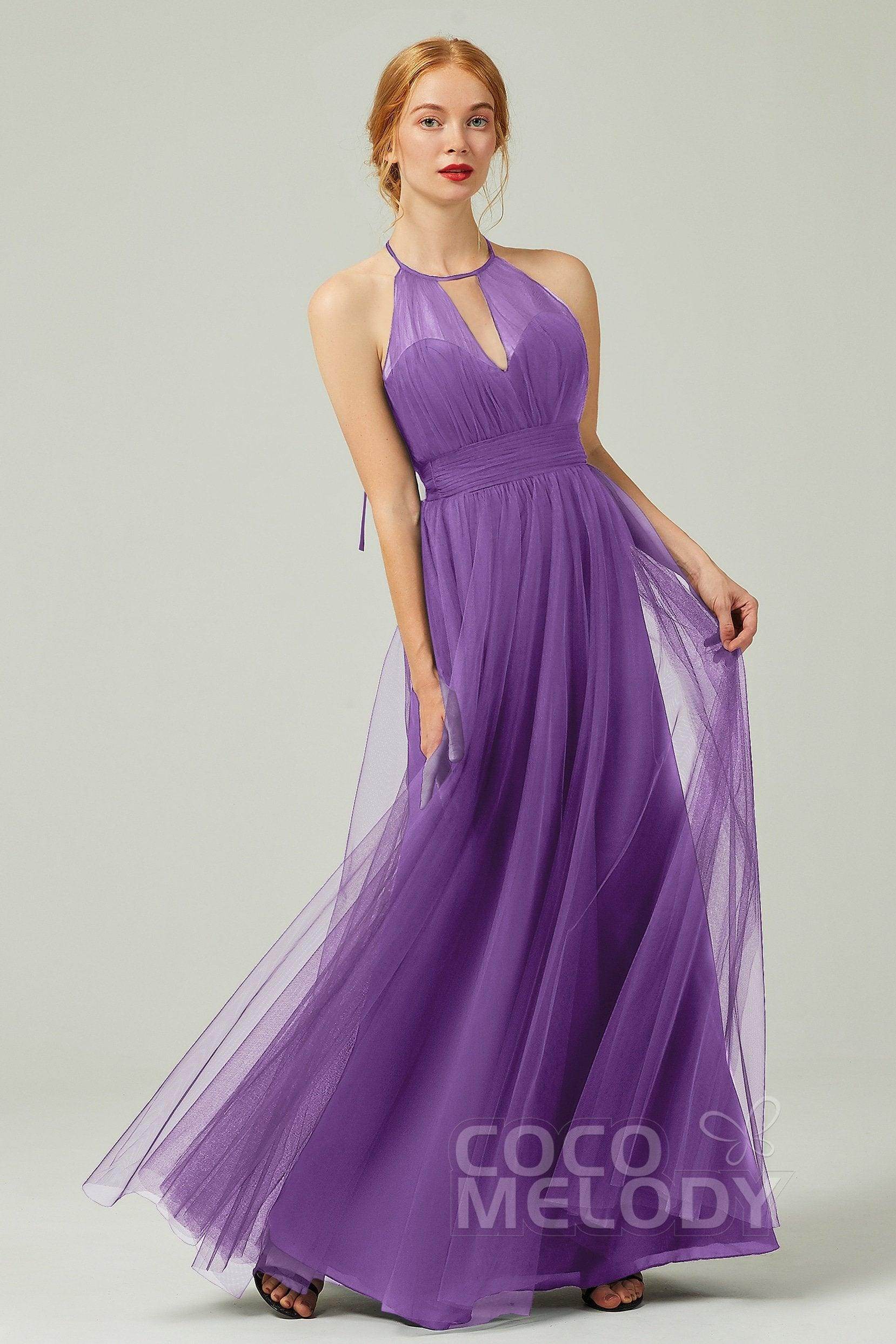 A-Line Floor Length Tulle Bridesmaid Dress CB0334PS - COCOMELODY
